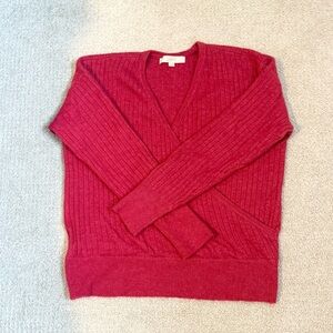 LOFT Fuchsia Ribbed Knit faux wrap sweater